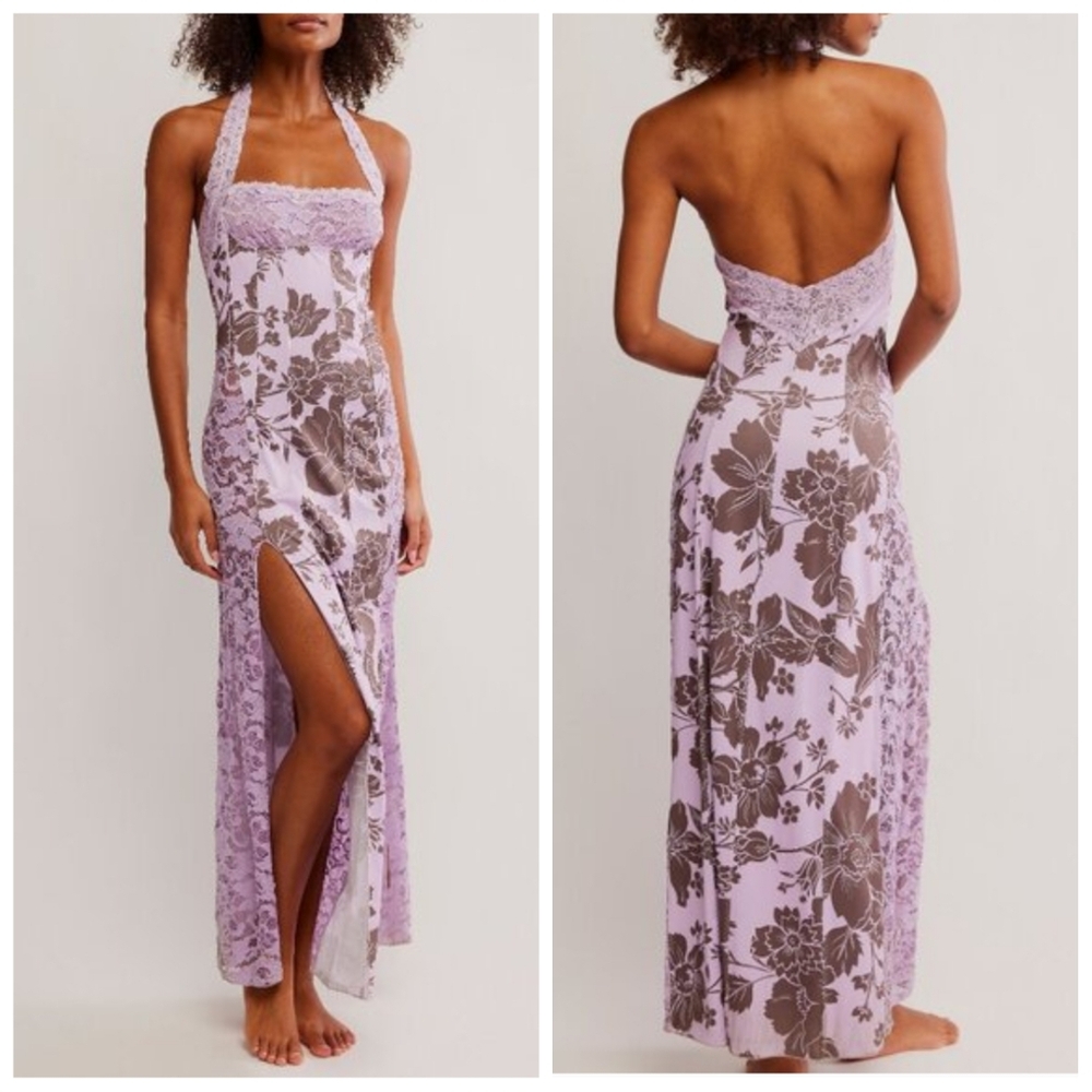 Free People Love You Most Printed Maxi Slip Dress XS Lavender